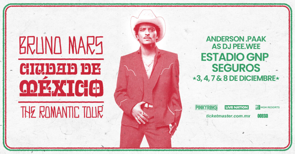 Bruno Mars concierto en Estadio GNP Seguros CDMX The Romantic Tour 2026