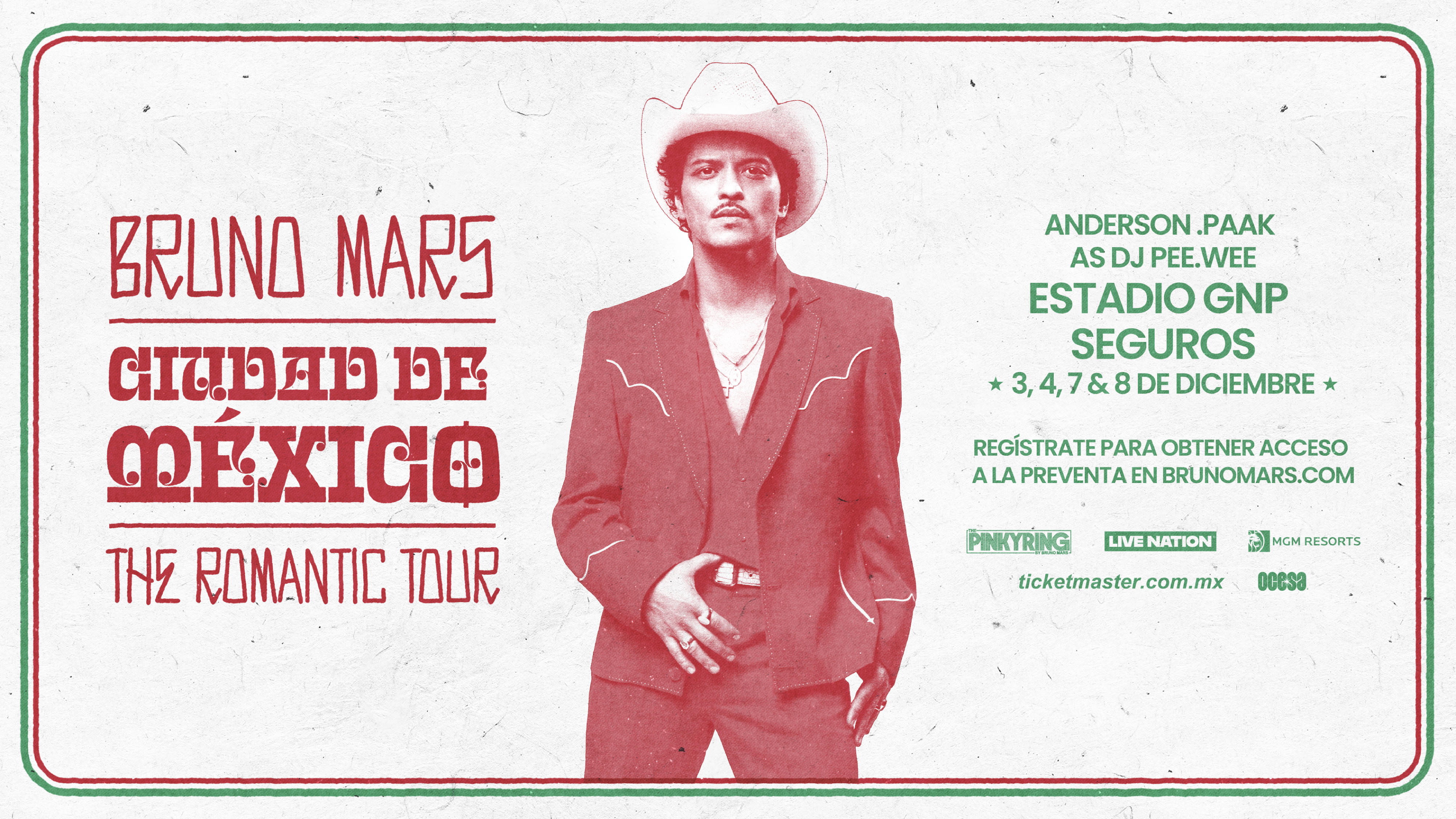 Bruno Mars concierto en Estadio GNP Seguros CDMX The Romantic Tour 2026